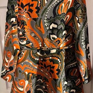 Zara Retro Swirl Long Sleeve Dress in Orange, Olive, Black, Gray, Cream